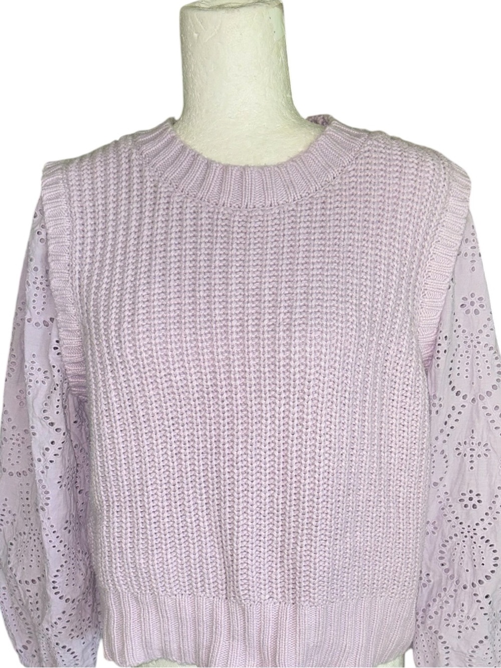 Rails Dhalia Lilac Eyelet Lace Knit Cropoed Crewneck Sweater - M - Picture 6 of 14